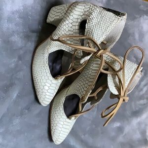 Free Bird. White croc, lace up shoe boot. NEW, NEVER WORN